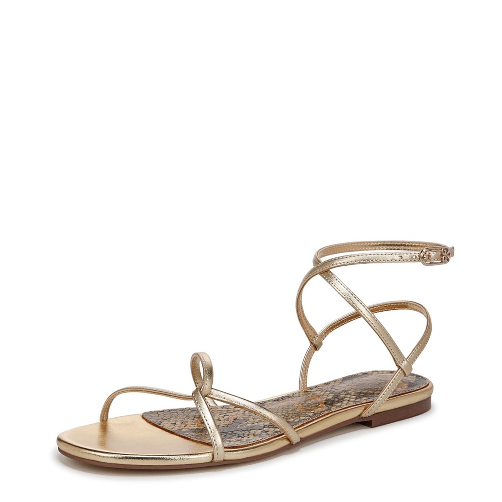 Sam Edelman Women's Ellina Flat Sandal, Amber Gold, 9